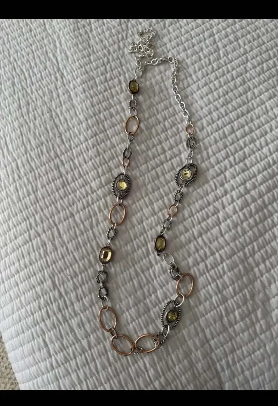 Premier Designs Hampton Long Statement Necklace with Mixed Metal and Yellow Ston